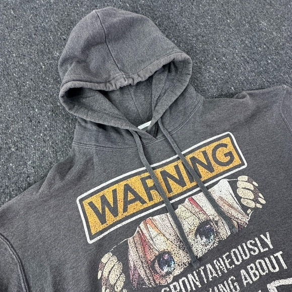 Port & Company Other - Anime Warning Graphic Hoodie Black Pullover Port Company Sweatshirt Mens 2XL